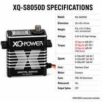 XQ-S8050D 54kg Servomoteur numérique sans noyau en métal à couple élevé, étanche, pour voitures RC 8.4V, vente en gros OEM