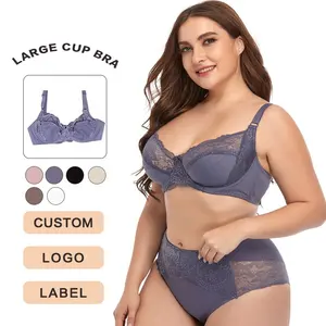 Conjunto de sujetador de Copa grande con aros de satén bordado caliente, conjunto de bragas de sujetador de talla grande con cadena Lisa recortada, ropa interior Sexy transparente, conjunto de bragas con lazo