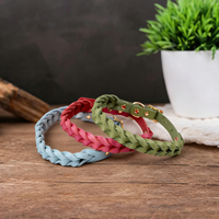 Handgeflochtenes Echtes Leder Hundehalsband, 6 Einfarbige Varianten Dunkelbraun Rosa Schwarz Blau Mintgrün Beige Verstellbares Haustierhalsband