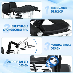 180 °   Silla <span class=keywords><strong>de</strong></span> transferencia <span class=keywords><strong>de</strong></span> pacientes con asiento dividido y inodoro, capacidad <span class=keywords><strong>de</strong></span> 440 lb, silla elevadora multifunción <span class=keywords><strong>de</strong></span> alta resistencia <span class=keywords><strong>para</strong></span> el cuidado en el hogar - Product Image 6