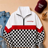 Blouson coupe-vent vintage en gros avec logo d'équipe, imprimé léopard à carreaux, manches longues, col zippé 1/4, brodé, style pull