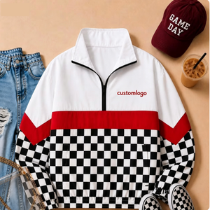 Wholesale Vintage Team Logo 1/4 Zip <strong>Windbreaker</strong> Checkered Leopard Print Long Sleeve Quarter Zip Jacket Embroidered Pullover - Product Image 4