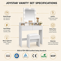 Table de maquillage Joystar avec miroir et éclairage LED, avec tabouret, lumière réglable 3 couleurs CCT, câble USB de 2 m, verre et bois