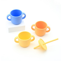 Nouvelle conception, gobelet à boire pour bébé en silicone de 150 ml, avec deux poignées, gobelet à collation, gobelet à paille en silicone de qualité alimentaire