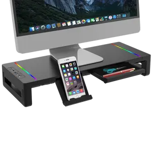 新款5合1多功能底座支架台式显示器支架，带抽屉RGB USB 3.0/2.0 5v c型充电桌笔记本电脑支架集线器