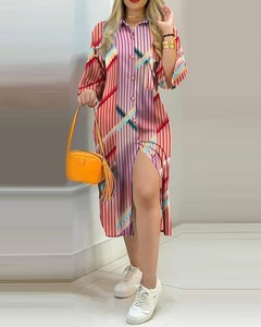 Quần Áo Nữ Váy Sơ Mi Thời Trang Váy Mới Xuân Hè In Họa Tiết Dáng Rộng Màu Tương Phản Cho Nữ - Product Image 4
