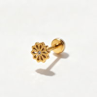 Perhiasan Tubuh Tragus Helix Mini Flat Back Labret Stud Berulir Dalam dari Baja Tahan Karat YW 16G