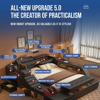 Cadre de lit Tatami intelligent pour hôtel avec matelas, ensemble complet en cuir véritable, massage, rangement, vente en gros, tailles King et Queen