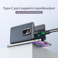 Batterie portable mini Li-polymère 5000 mAh PD 22,5 W, charge rapide, banque d'alimentation avec écran numérique et câble détachable, ultra-mince