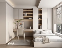Ensemble de meubles de chambre à coucher modernes, lit sur mesure, bureau, armoire, design intégré et scheme d'agencement assorti