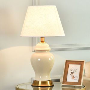 American <b>Glass</b> <b>Table</b> <b>Lamp</b> Warm White LED Modern Design Linen Shade Large Size for Bedroom Study Bedside Luxury - Product Image 1