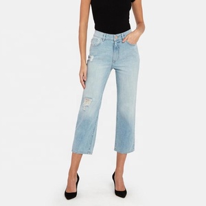 Mode Bonne Qualité Taille Haute Droite En Détresse Culture Jeans - Product Image 1
