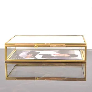 Boîtes d'ombre en verre et en or retangular de photographie vip contient 4x6 bijoux impression photo personnalisée 4x6 "boîte