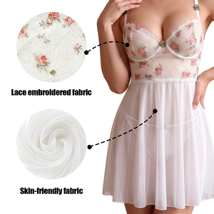 Ensemble de lingerie en dentelle brodée, body sexy en dentelle transparente à motifs roses, <span class=keywords><strong>soutien</strong></span>-<span class=keywords><strong>gorge</strong></span> à armatures avec bretelles réglables et fermeture dos à agrafes - Product Image 2