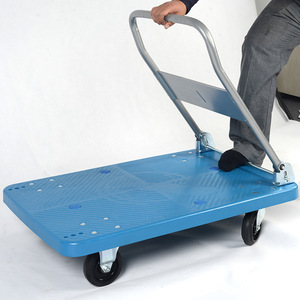 Chariot pliant monocouche 90x60 cm en alliage d'aluminium à quatre roues, chariot de transport industriel, revêtement en poudre bleu lac - Product Image 3