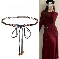 Ceinture Bohème Perlée Faite Main pour Femme, Tressée avec Perles en Bois, Boucle Magnétique Ajustable, Idéale pour Robes de Bureau