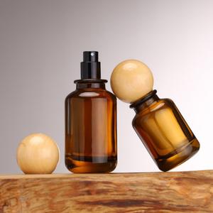 Flacons de parfum en verre à sertir de luxe personnalisés de couleur ambre brun vide de 30 ml, 50 ml, 100 ml avec bouchon en bois en forme de boule/bouchon en plastique - Product Image 2