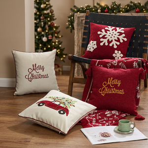 Modern Vintage Farmhouse Christmas <b>Decorations</b> 18x18 Square Pillow Cases <b>Snowflake</b> Embroidered Reversible 100% Polyester Hotel - Product Image 3