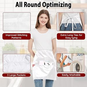 Delantal de barbero/servicio impermeable unisex de media manga para catering y cocina, ropa de <span class=keywords><strong>trabajo</strong></span> con logo personalizado, delantal blanco de media manga - Product Image 5