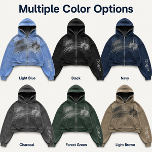 Felpa con Cappuccio Personalizzata OEM, Zip Corta, Effetto Lavaggio Acido, Stampa <span class=keywords><strong>Grafica</strong></span> Astratta a Schizzi d'Inchiostro, Ricamo sulle Maniche, Streetwear Casual - Product Image 6