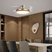 Ventilateur de plafond rétractable invisible de 42 pouces avec télécommande, ventilateurs de plafond avec éclairage LED annulaire pour chambre à coucher