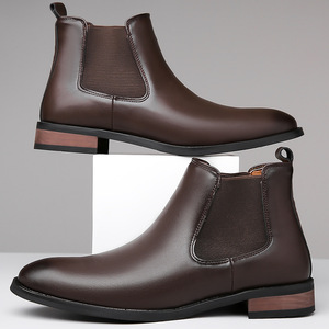 Bottines <span class=keywords><strong>Chelsea</strong></span> en <span class=keywords><strong>cuir</strong></span> microfibre marron pour homme de haute qualité, confortables et antidérapantes, avec bout pointu, style cheville - Product Image 6