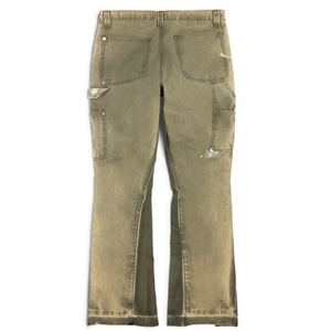 Custom Trousers 100% Cotton Vintage Slim Fit Wide Leg Distressed Double Knee Green <b>Carpenters</b> Denim Flare Jeans for <b>Men</b> - Product Image 6