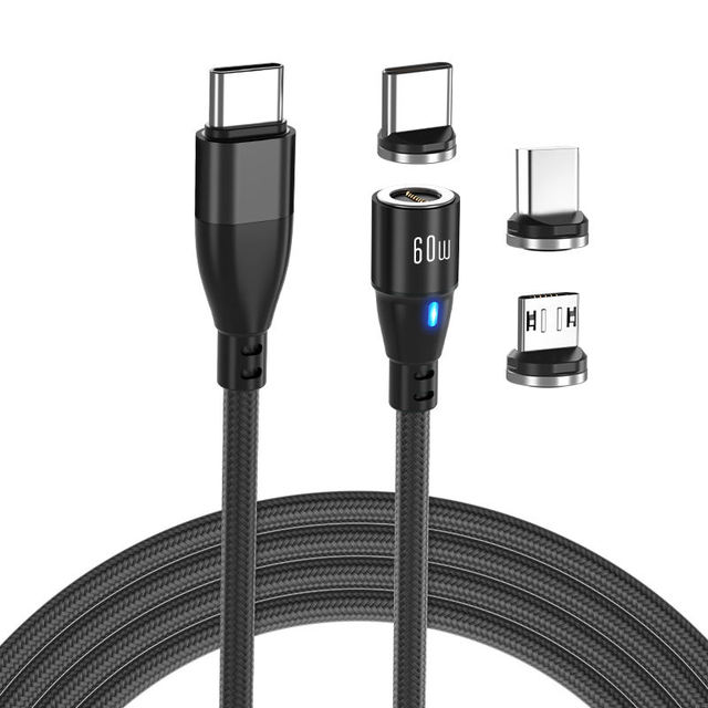 Factory Wholesale 540 Degree Rotation Type C To Type C Round 3 In 1 Magnetic 60W Fast Charging Cable for Iphone Samsung