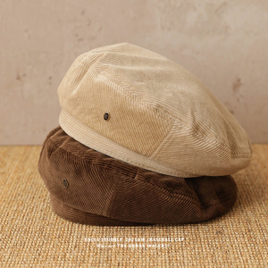 Béret en velours côtelé pour femme, style coréen, chaud, amincissant le visage, chapeau de peintre artistique, automne-hiver - Product Image 2
