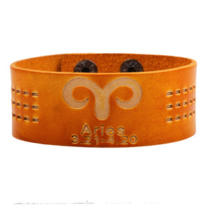 Pulsera de Cuero con Diseño de Constelación de Aries, Banda Ancha Naranja, Joyería Unisex, Artículo de Regalo - Product Image 1