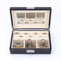 Boîte à bijoux en cuir PU noir avec miroir et serrure, plusieurs compartiments, personnalisable avec logo et couleurs, OEM/ODM disponible pour bagues