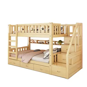 Litera de madera con almacenamiento para niños, cama para Loft con escaleras, barata