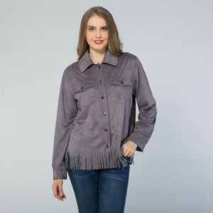 Yiwu Max Apparel Personnalisé En <span class=keywords><strong>Cuir</strong></span> Daim Frange Femmes Western Vêtements <span class=keywords><strong>Veste</strong></span> Shacket pour Femmes - Product Image 5
