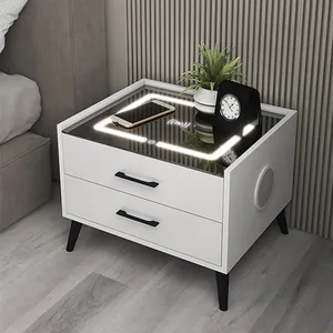 Bedroom LED Bluetooth Speaker Charging Station Side Table Nachtkastje Smart Bedside Wireless Charging Drawer Nightstand Comodini