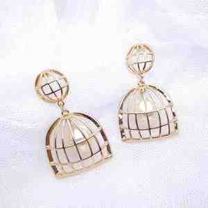 Europe Runway Looks Big <strong>Bird</strong> <strong>Nest</strong> Outline Earrings With Exaggerated Long Pearl Drill Nightclub Bar Earrings - Product Image 5