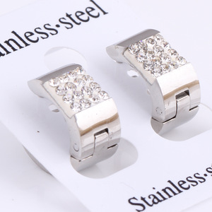 Huggie <b>Earrings</b> Gold Steel Color Geometric Shape Bezel Setting Party Fashion <b>Stud</b> <b>Earrings</b> - Product Image 3