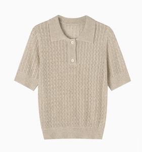 Polo de verano para mujer ODM y OEM de alta calidad, Top tejido con estilo de dinero antiguo, Top de punto con decoración de botones transpirables sueltos - Product Image 2