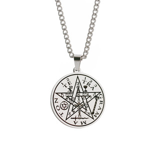Collar con Colgante de Pentagrama, Pentáculo y Tetragramatón de Acero Inoxidable, Amuleto Wiccano de Salomón - Product Image 6
