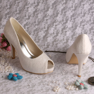 Personalizzato per fare scarpe da sposa tacchi bianchi Peep Toe pizzo <span class=keywords><strong>con</strong></span> plateau Dropshipping - Product Image 5
