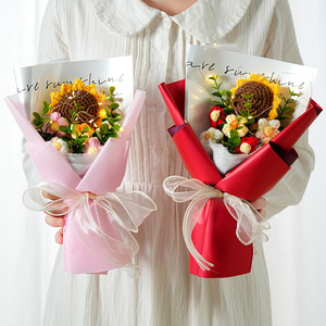 Finished Knitted Flower Bouquet Sunflower <b>Rose</b> Yarn Flower Graduation Teachers Day Valentine Cross Border Gift - Product Image 5