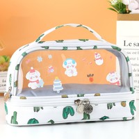 Nouveau mignon papeterie stockage porte-crayon grande capacité Double couche arc-en-ciel Transparent stylo boîte