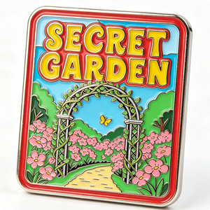 Épinglette en métal Secret Garden, rectangulaire, émail dur, thème floral, objet de collection artistique - Product Image 2