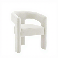 Fauteuil de salle à manger moderne en velours rembourré avec dossier en bouclette Sherpa et structure en bois, fauteuil confortable assemblé pour les pièces