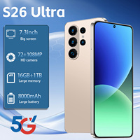 Smartphone S26 Ultra 5G 7,3 pouces 90Hz LED HD Appareil photo 108MP 16 Go 1 To 8000 mAh Charge rapide Face ID GPS Double CDMA Espagnol Français