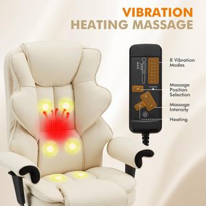 Chaise de <span class=keywords><strong>bureau</strong></span> chauffante blanche à massage 6 points Chaise d'ordinateur en cuir avec accoudoir et repose-pieds réglables - Product Image 2