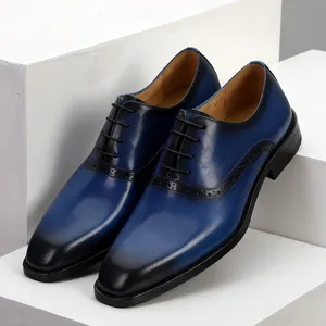 奢华品牌男士真皮正装鞋，2019 正式鞋蓝色男士时尚新款男士婚礼鞋