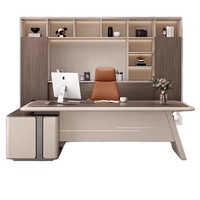 Ensemble de mobilier de bureau moderne et simple pour PDG, directeur, bureau de direction, comprenant bureau, chaise de bureau en PVC, table d'appoint et casiers