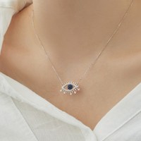 Dylam Collier classique en argent 925 à maillons de chaîne personnalisé avec yeux de diable bleu porte-bonheur Colliers à pendentifs en zircon cubique pour femmes