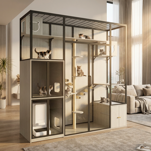 Meuble de Luxe pour Chat en Verre Trempé et Bois Massif, Design Esthétique, Grande Capacité, Cage Intérieure de Qualité Artistique - Product Image 3