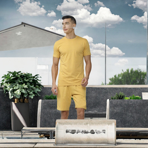 Men's <b>Black</b> Color Blocking Sporty Breathable Polyester T-Shirt Set <b>Shorts</b> Quick Dry Knitted Crew Neck Summer Wear Letter Pattern - Product Image 2